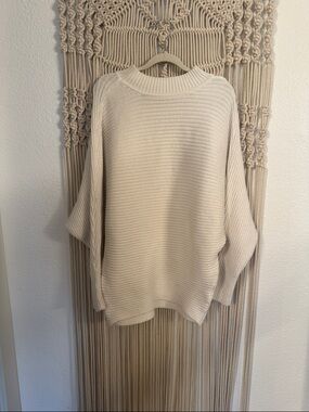 Neutral Cream Rib Knit Women's Sweater